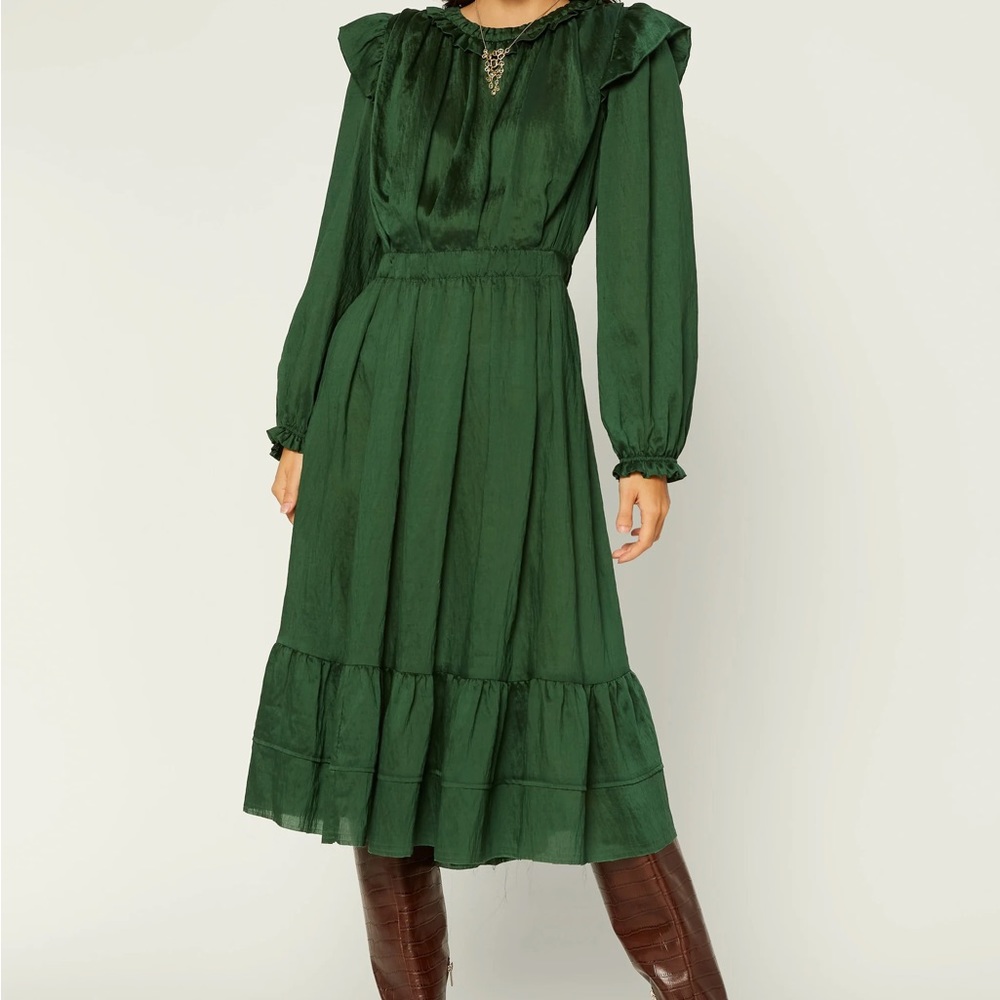 Current Air Forest Green Long Sleeve Midi Dress
